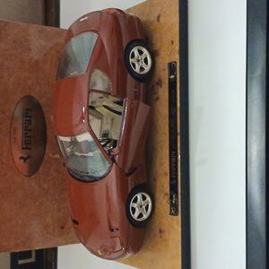 Vintage BBURAGO 1:18 1992 Ferrari 456 GT Red Diecast Car Executive Wood Display